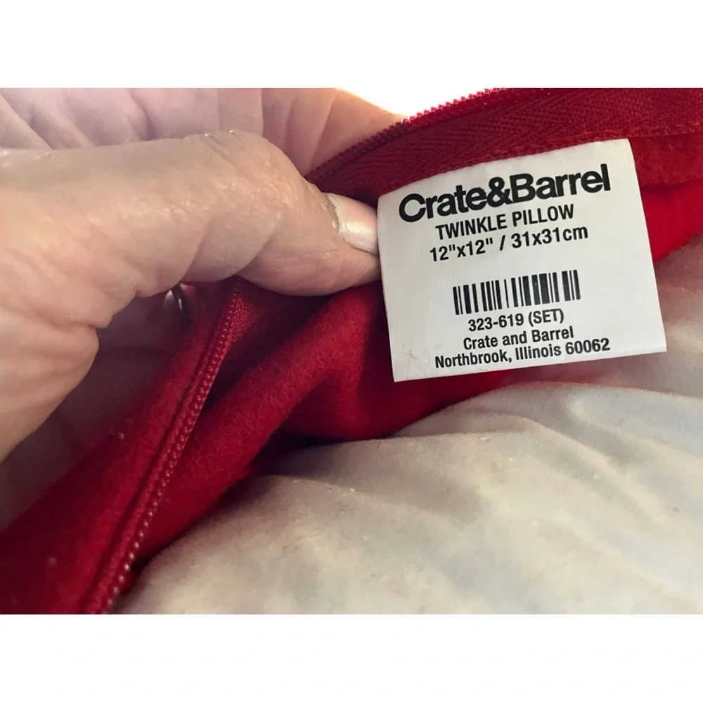 Crate & Barrel Twinkle Red Holiday Pillow With a Beaded Tree Design